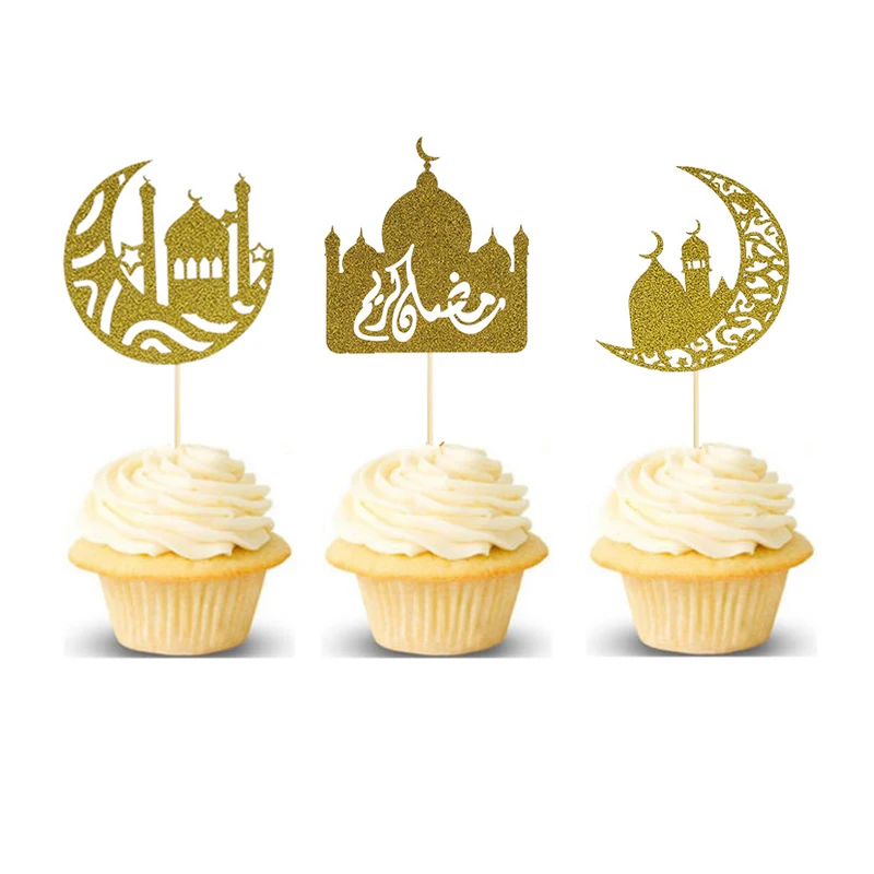 10 шт. золотые бумажные топперы для торта Eid Mubarak замок луна капкейк топпер