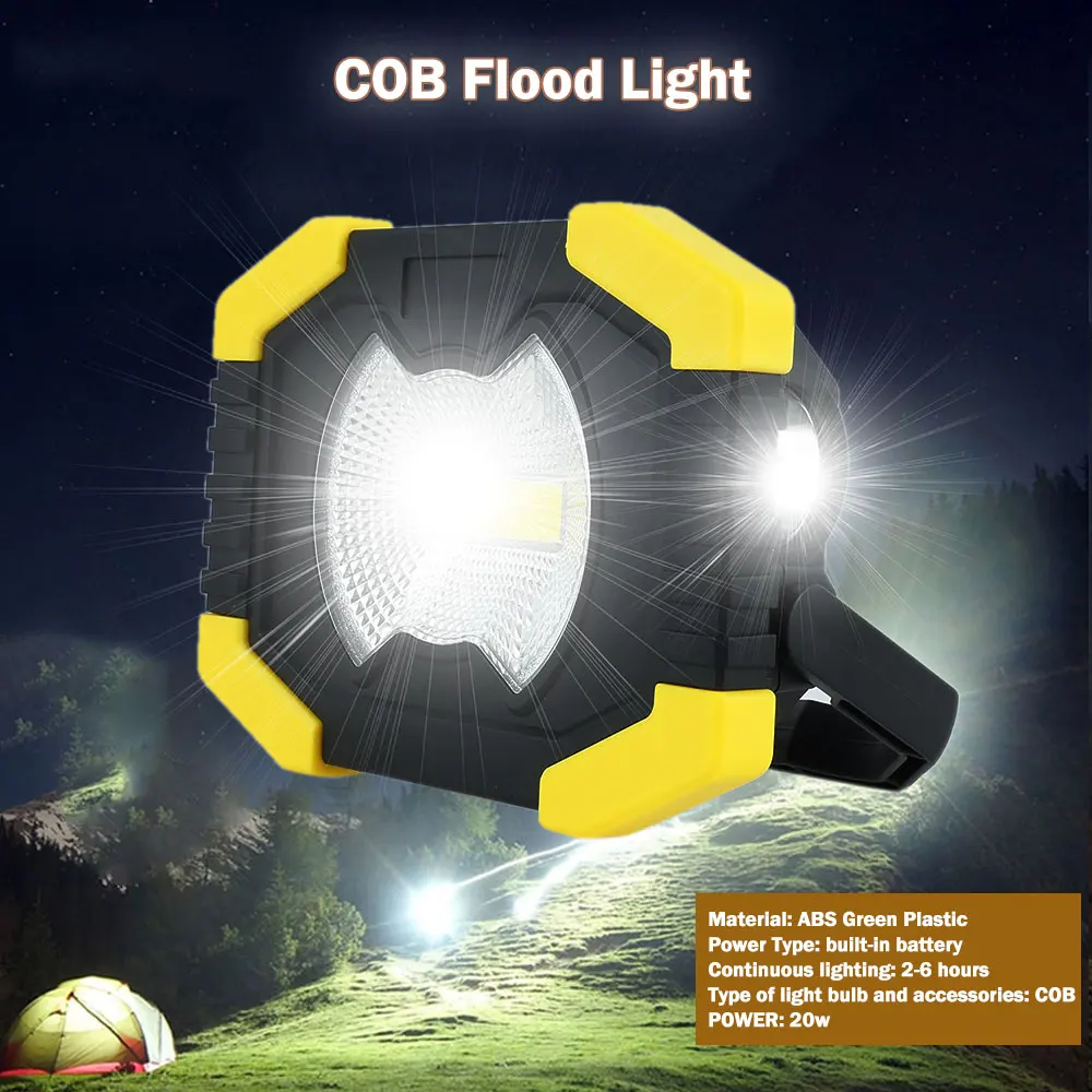 

New Portable COB Floodlight LED Work Light Spotlight USB Rechargeable Camping Light 20W 2 Modes Searchlight Built-in 6000mAh