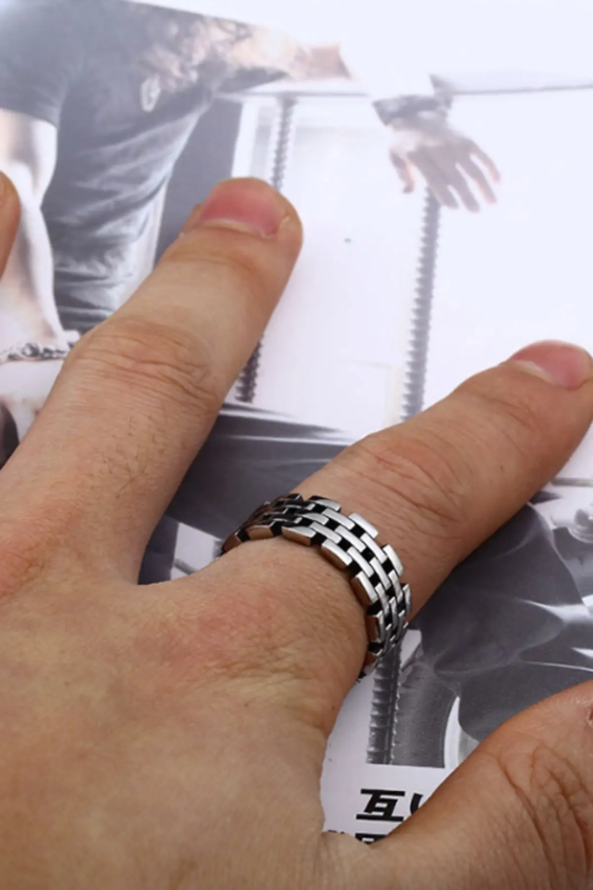 

New Fashion Gray Unisex Straw Design Ring Steel Men Women Unisex Jewelry Style Adjustable Vintage Birthday Gift Male Accessories