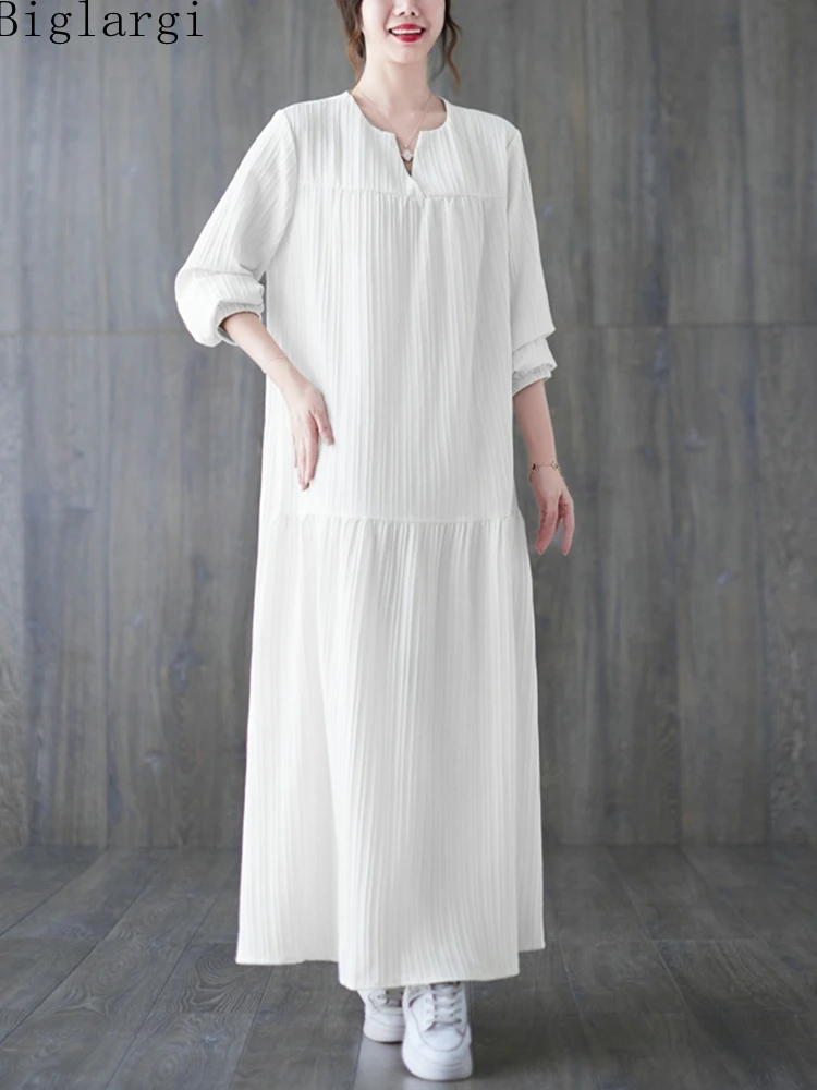 

Oversized 2022 Autumn Korea Women New Striped Loose Cotton Dress Casual Ladies Womens Dresses Fashion Elegant Woman Long Dress