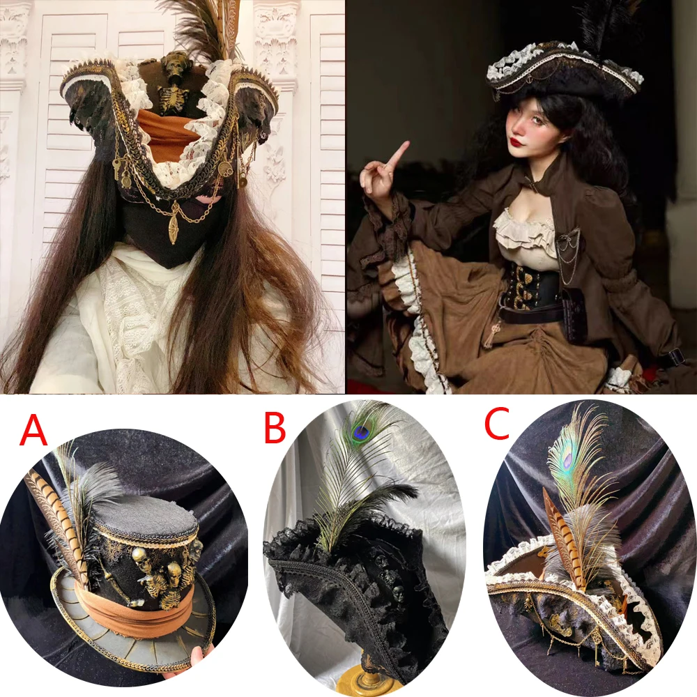 Пиратская шляпа и парики винтажная треугольная с черепом для косплея на Хэллоуин