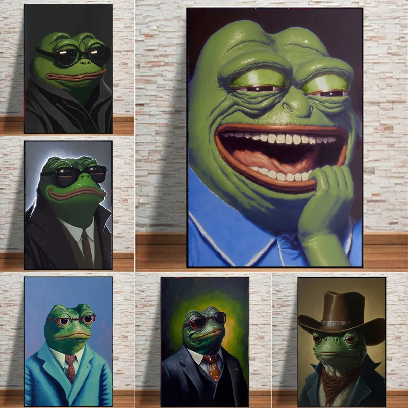 Абстрактный Забавный постер в виде лягушки с мемом костюм со смехом ковбойская