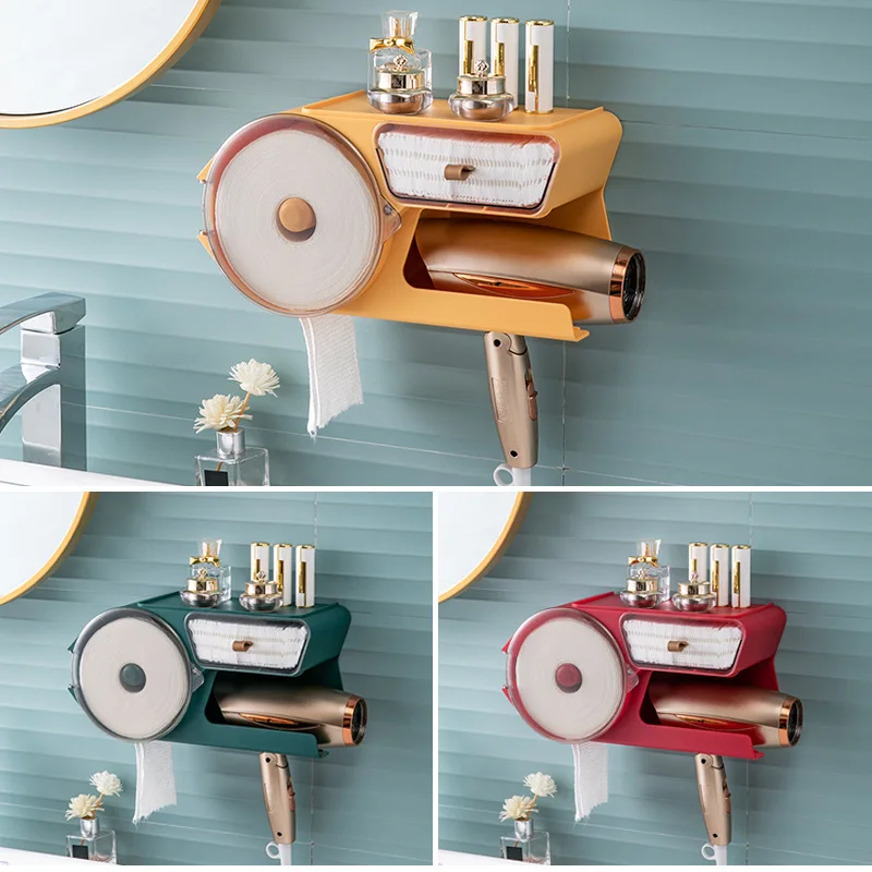 

Hole-Free Face Towel Storage Rack Storage Box Wall-Mounted Toilet Hair Dryer Storage Bracket for Cleaning and Care Products