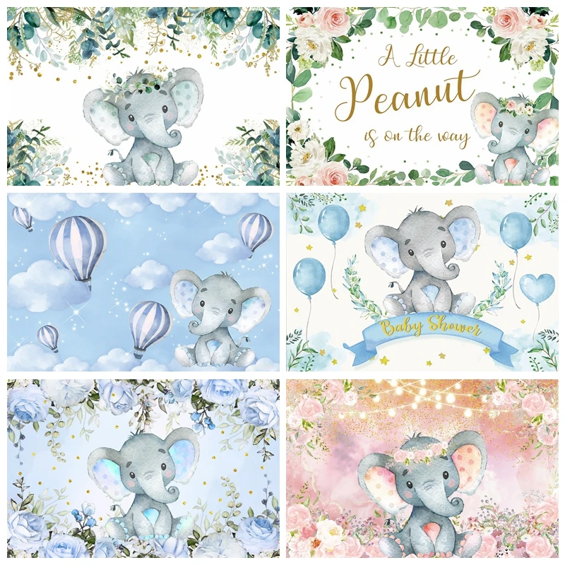 

Baby Shower Elephant Backdrop Photocall Baptism Birthday Party Decor Photography Background Photo Studio Photographic Photozone