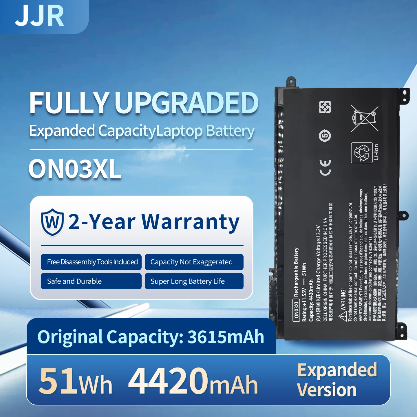 Фото Аккумулятор для ноутбука ON03XL 51Wh/4420mAh 11.55V повышенной емкости, замена для HP Pavilion X360 TPN-W118 TPN-Q183 №1