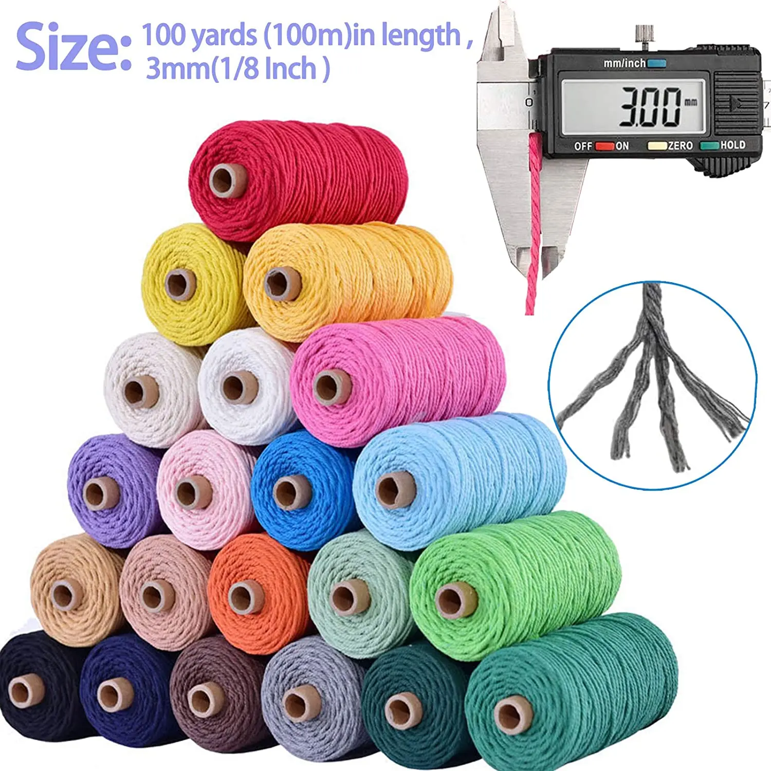 100 м/рулон, хлопковый шнур для макраме, 3 мм, 100% цветов
