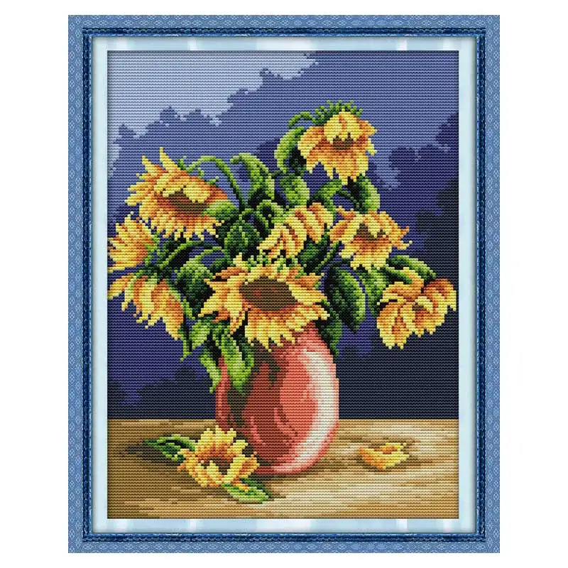 Ваза для подсолнухов (3) узоры набор вышивки крестом сделай сам 11CT 14CT 16CT