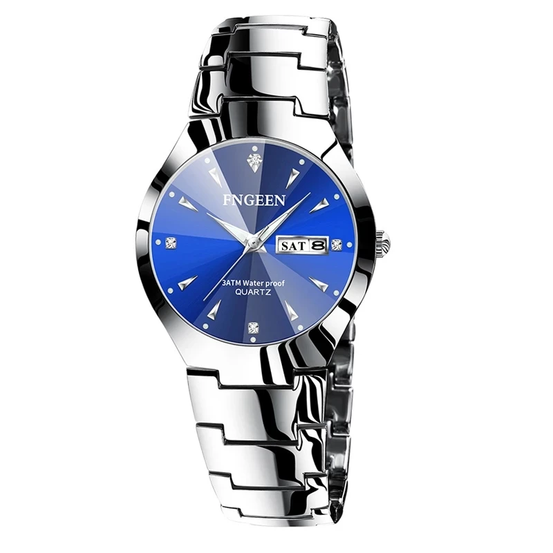Lovers Watches Luxury Quartz Wrist Watch for Men and Women Hodinky Dual Calender Week Steel Saat Reloj Mujer Hombre Couple Watch