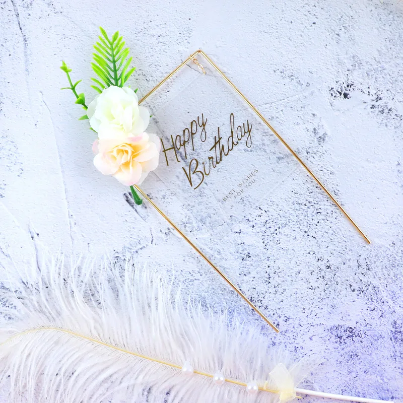 

Металлические цветы, блестящие акриловые золотые украшения для торта на день рождения