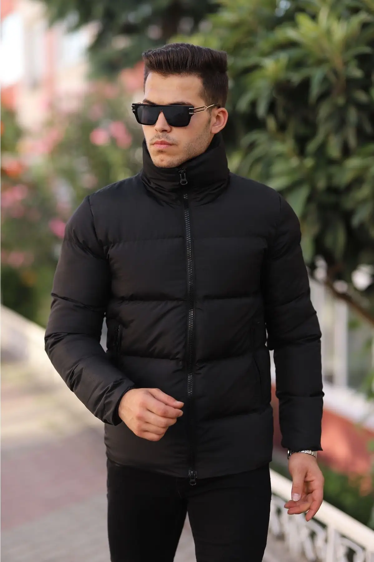 Stand Up Collar Double Zipper Men's Inflatable Jacket