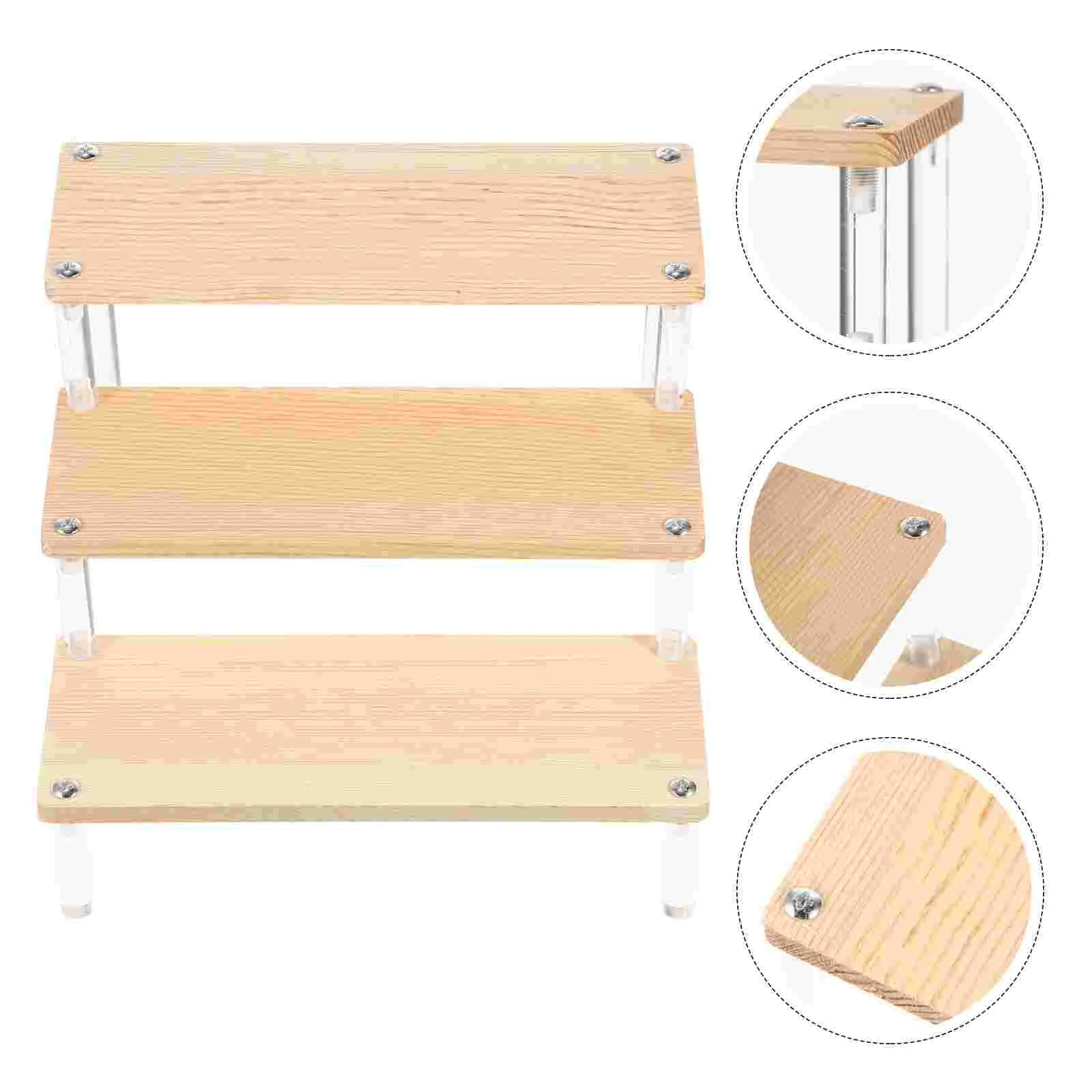

Display Stand Riser Shelf Acrylic Rack Wooden Risers 3 Dessert Ladder Organizer Pantrycupcake Holder Step Figure Wood Tier