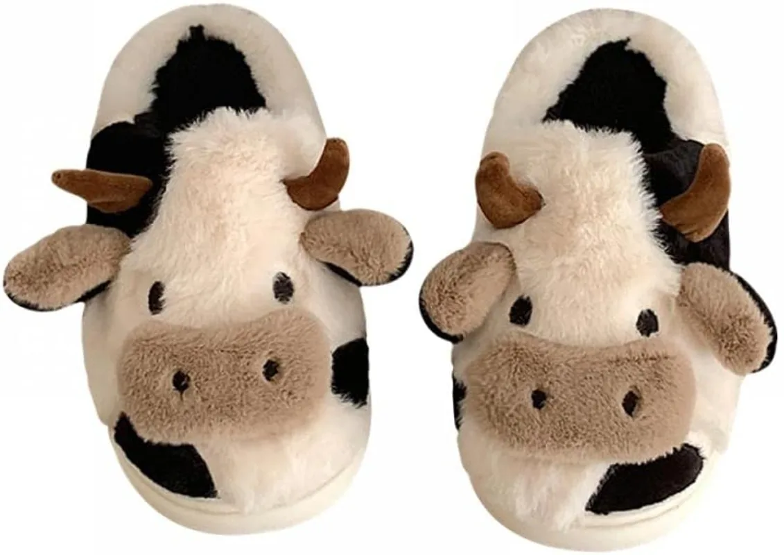 

Girls Furry Milk Cow Cushion Plush Slippers Women Home Slides Fluffy Winter Warm Cartoon House Cute Funny Shoes Cotton Indoor