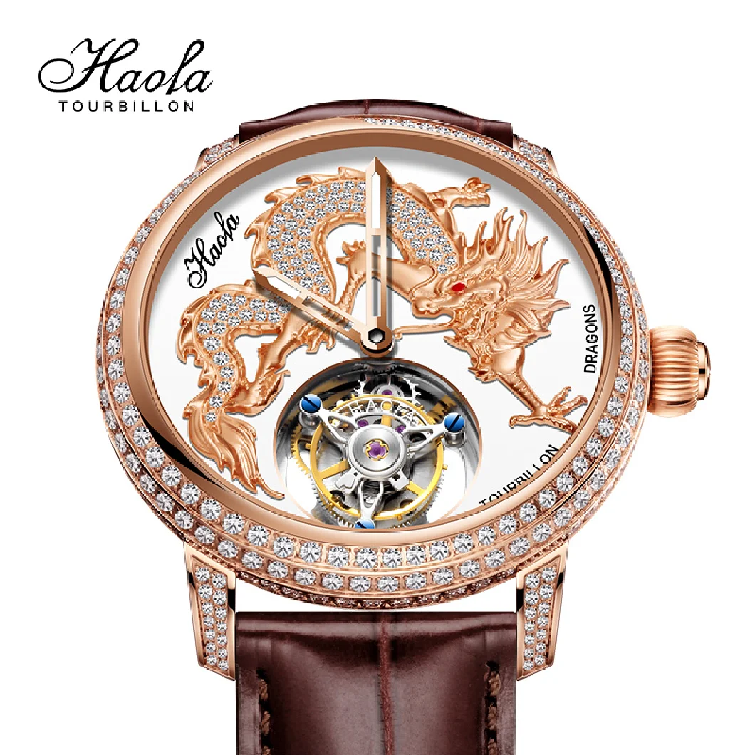 

Men's Haofa Luxury Skeleton Tourbillon Mechanical Dragon Wristwatches Manual Tourbillon Sapphire Watch For Men orologio uomo