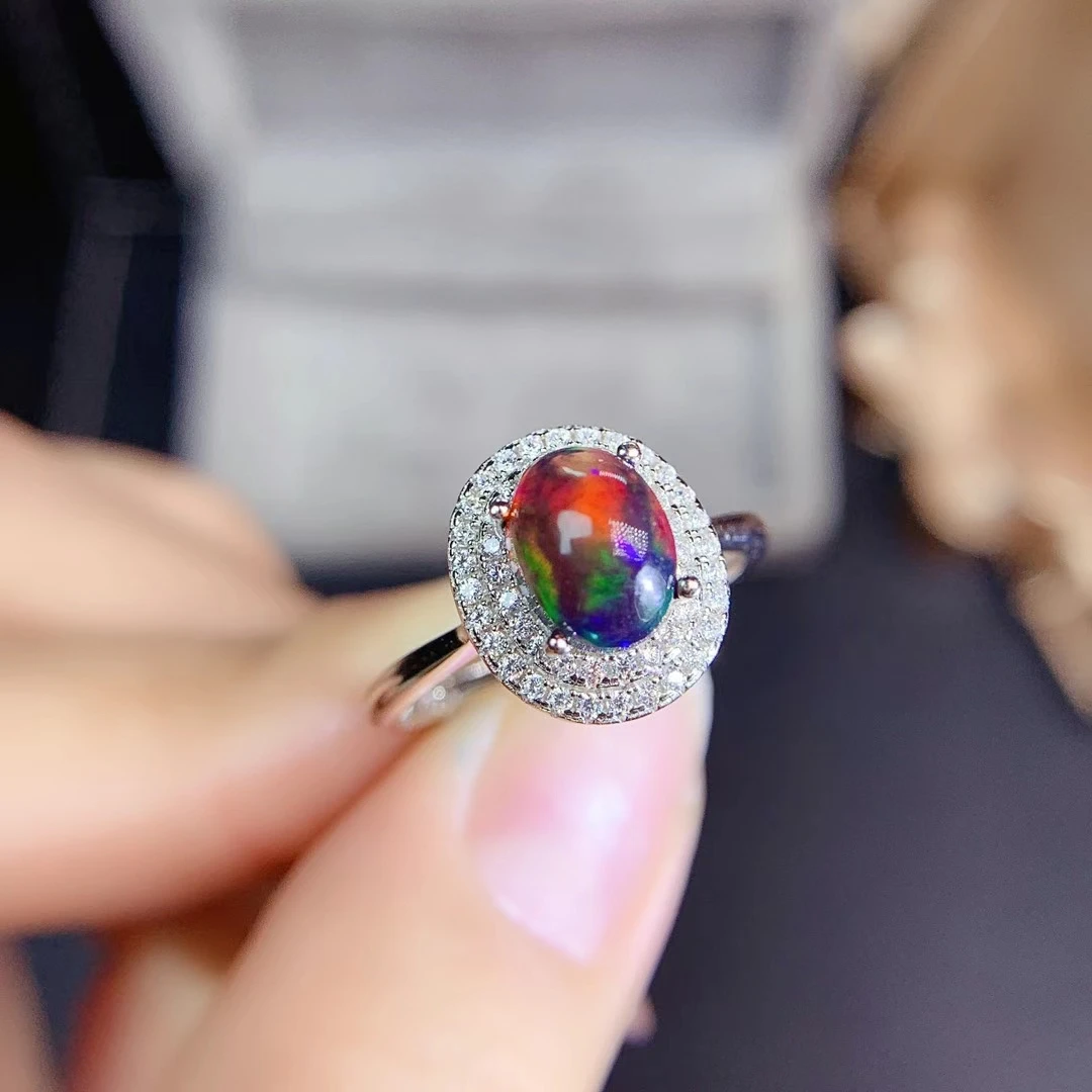

MeiBaPJ Black Opal Gemstone Fashion Simple Rings for Women Real 925 Sterling Silver Charm Fine Wedding Jewelry