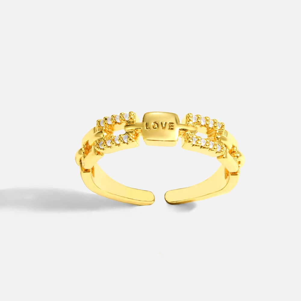 

Gold Color Zircon Twist Chain Open Rings For Women Love Eternity Geometric Adjustable Ring Wedding Party Aesthetic Jewelry Gift