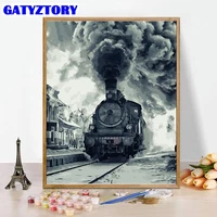 gatyztory paint by number black and white train landscape drawing on canvas handpainted art gift diy pictures by number kits hom