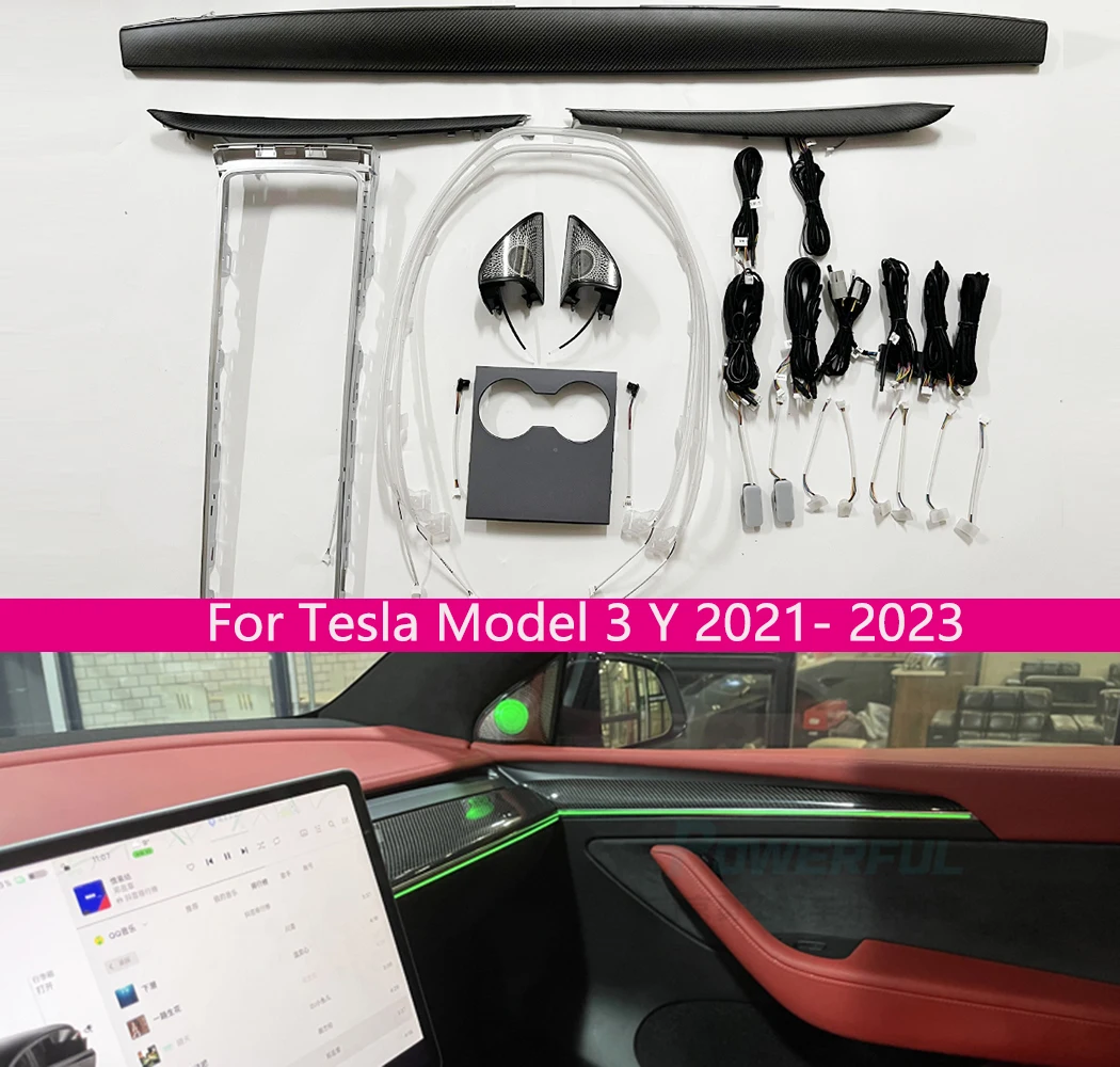

Для Tesla Model 3 Y 2021-2023 интерьерная стандартная центральная консоль панель приборной панели управления светодиодными лентами Лазерная реальная углерода