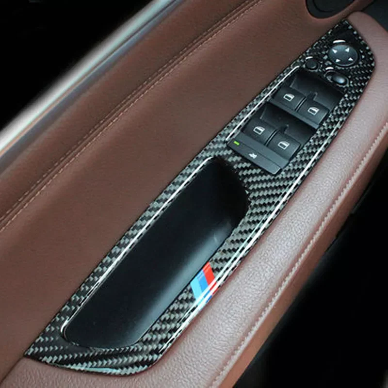 

Carbon Fiber Car Window Switch Lifter Control Panel Frame Decoration Refit Trim Stickers For BMW X5 E70 X6 E71 Accessories