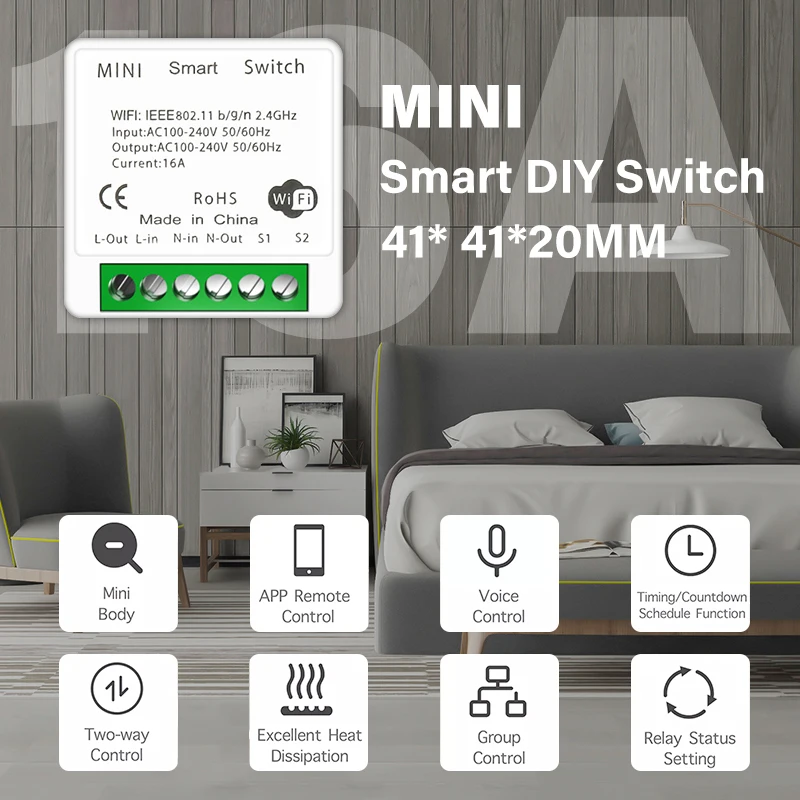 

16A Tuya Mini WiFi Switch Module Smart Life Remote Voice Control Smart Light DIY Switch Module Smart Home With Alexa Google Home