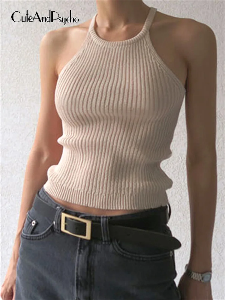 

Повседневные однотонные трикотажные топы cuteandпсихос с открытыми плечами, базовые модные милые облегающие женские наряды, эстетическая рет...