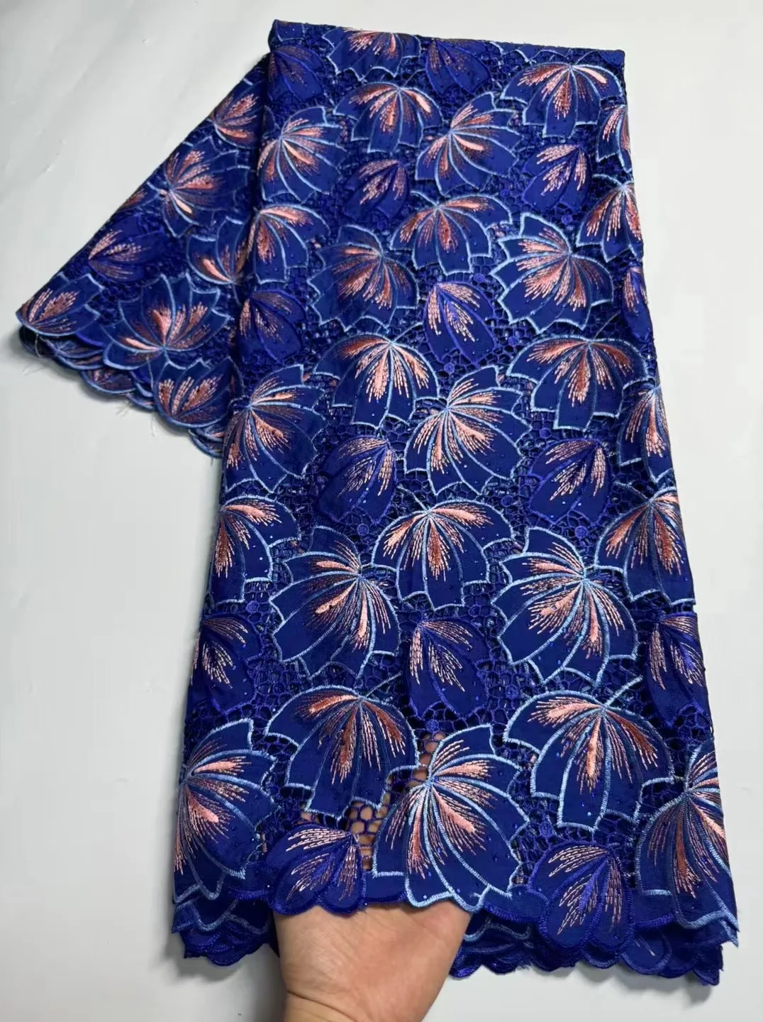 Африканская новая вышитая кружевная ткань хлопчатобумажная Водорастворимая