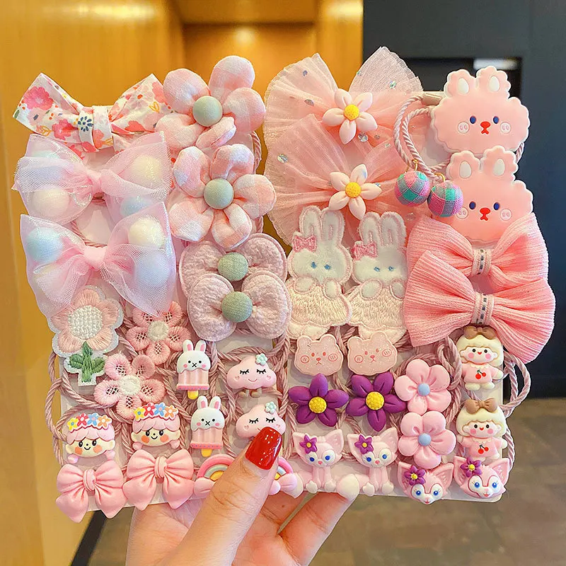 

20PCS Cartoon Bow Flower Cute Elastic HairBand For Girls Baby Fashion Hair Scrunchie Ponytail Heabands HairTies Hair Accessories