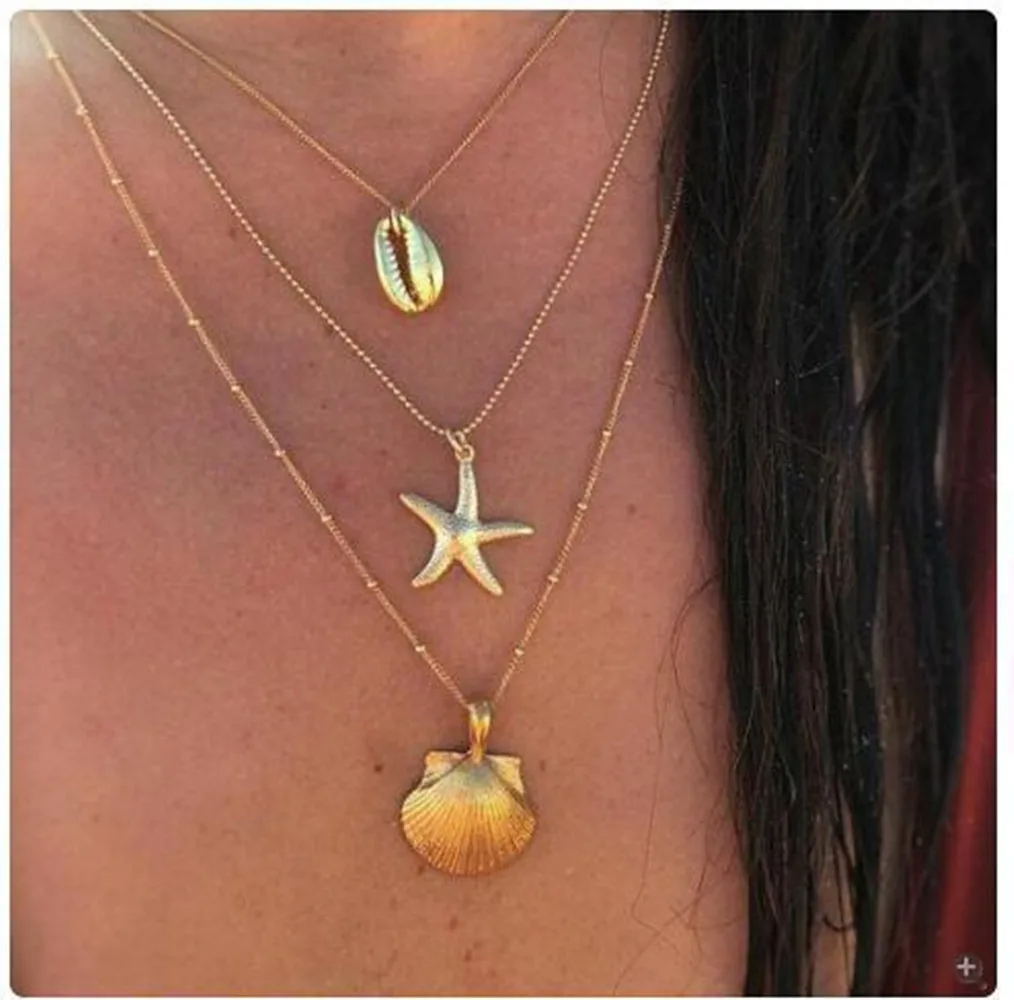 

New Necklace for Women Fashion Soft Pottery Starfish Shell Pendant Necklace Retro Multilayer Necklaces Jewelry Bridesmaid Gifts