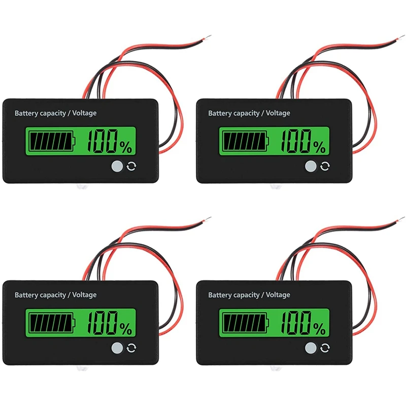 

4Pcs DC12V 24V 36V 48V 72V Battery Meterbattery Capacity Voltage Indicator Lead-Acid And Lithium Ion Battery Indicator