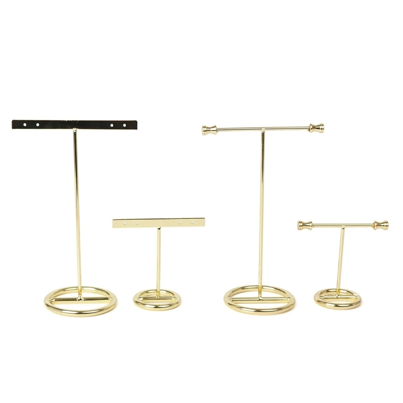 

2022 New T-Shaped Earring Organizer Metal Earring Holder Bracelet Necklace Display Storage Stand Golden Jewelry Show Bracket