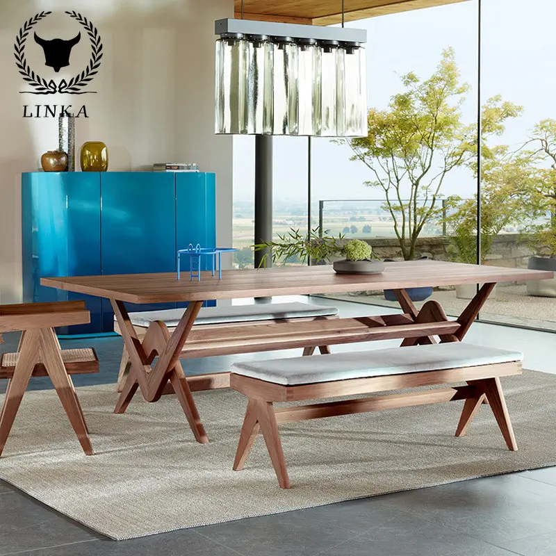 

Custom North American black walnut tempered glass solid wood dining table Italian minimalist rectangular designer dining table