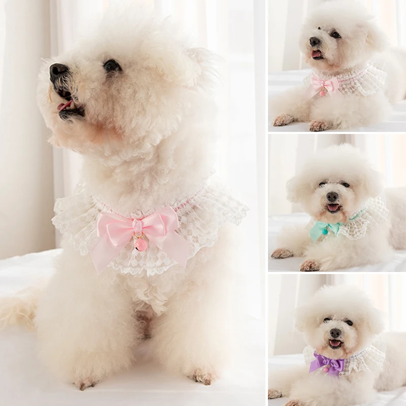 

Princess Lace Pearl Necklace Bibs Collar for Dogs Elegant Gauze Jewelry Cat Bandana Poodle Universal Puppy Kitten Accessories