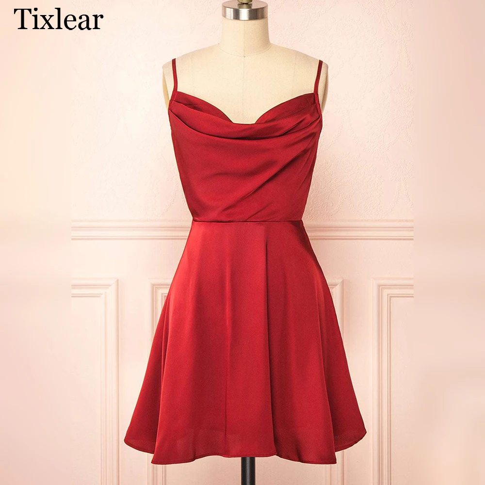 

Коктейльные платья TIXLEAR, атласное блестящее мини-платье с V-образным вырезом, потрясающее платье с открытой спиной и драпировкой, индивидуальный пошив