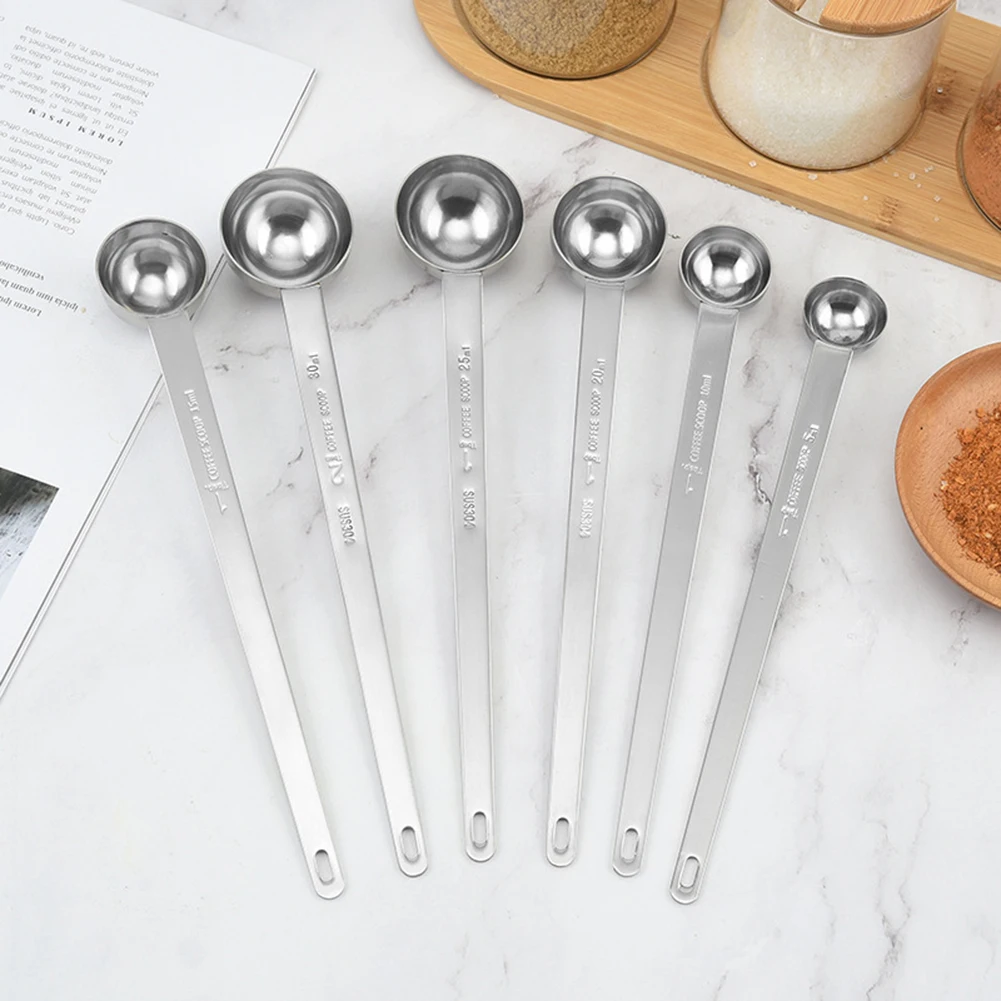 Stainless Steel Coffee Spoon Measuring Scoop Long Handle Stirring Spoon Graduated Spoon Coffee Tea Tools Accessories