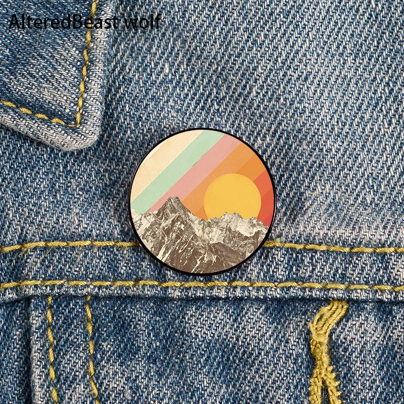 

Mountainscape Printed Pin Custom Funny Brooches Shirt Lapel Bag Cute Badge Cartoon Cute Jewelry Gift for Lover Girl Friends