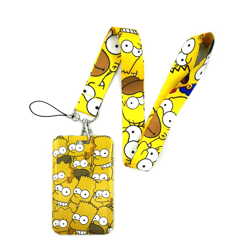

Yellow Funny Cartoon Characters Art Cartoon Anime Fashion Lanyards Bus ID Name Card Holder Accessories Decorations Kid Gift