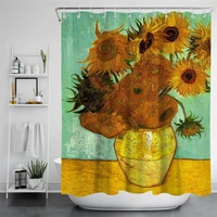 sunflower shower curtain waterproof oil painting blue starry sky art home decor no punching curtain for bathroom with hooks