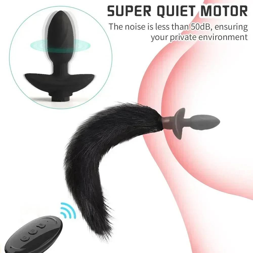 Remote Control Anal Plug Vibrator Real Fox Tail Cosplay Butt Female Masturbator Swing Adult Products Sex Toy for Woman