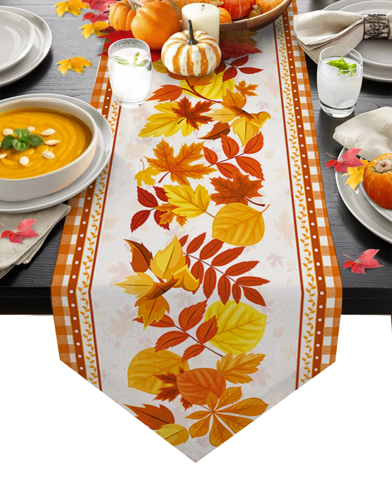 

Осенние оранжевые клетчатые скатерти в виде кленовых листьев для гостиной, свадебное украшение для стола, скатерть для кухни