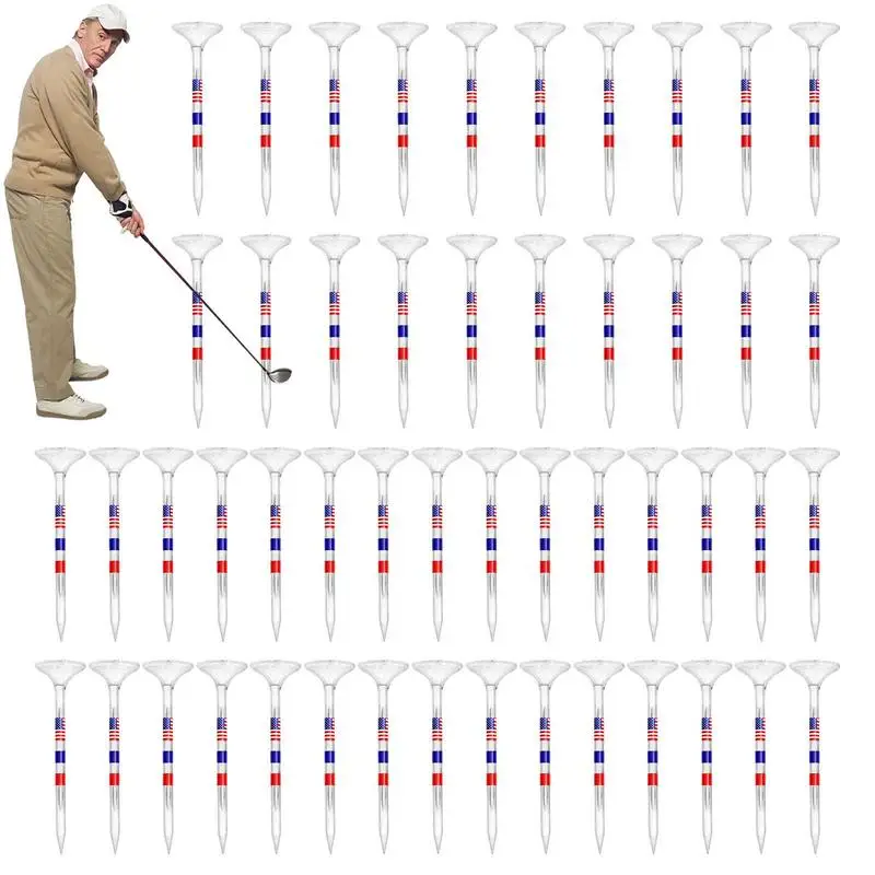 

Long Golf Tees Clear Flag Prints Big Cup Tees 50Pcs Golf Tees Reduced Friction & Side Spinning Adjustable Height Free Ball