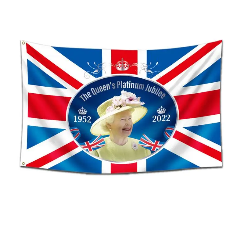 

3x5ft Queens Plati-num Jubilee Union Jack Flag Featuring Her Majesty The Queen 2022 70th Anniversary GB Souvenir Flag