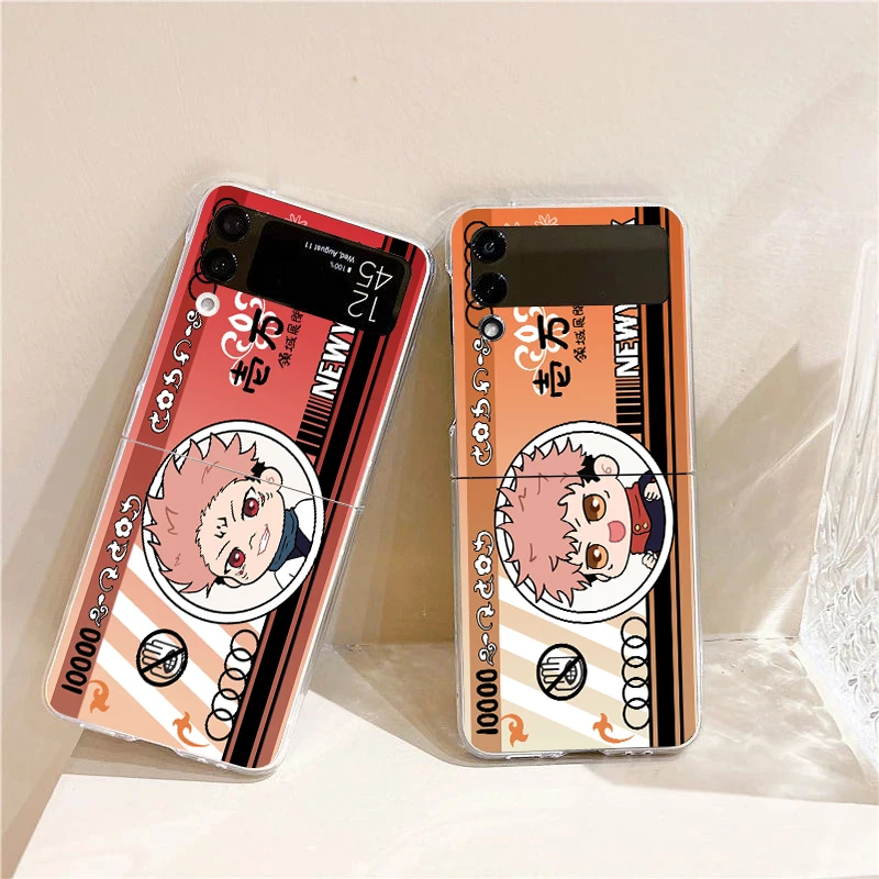 

Cartoon Jujutsu Kaisen Hard PC Phone Case For Samsung Galaxy Z Flip 4 Transparent Cover For Galaxy Z Flip 3 Shockproof Case Bags