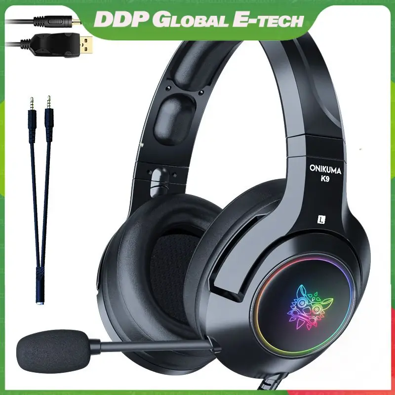 

Flexible Computer Earphones Mic Game Headset Wired With Detachable Headphones For Pc Gamer With Rgb Light Wird Headset Headset
