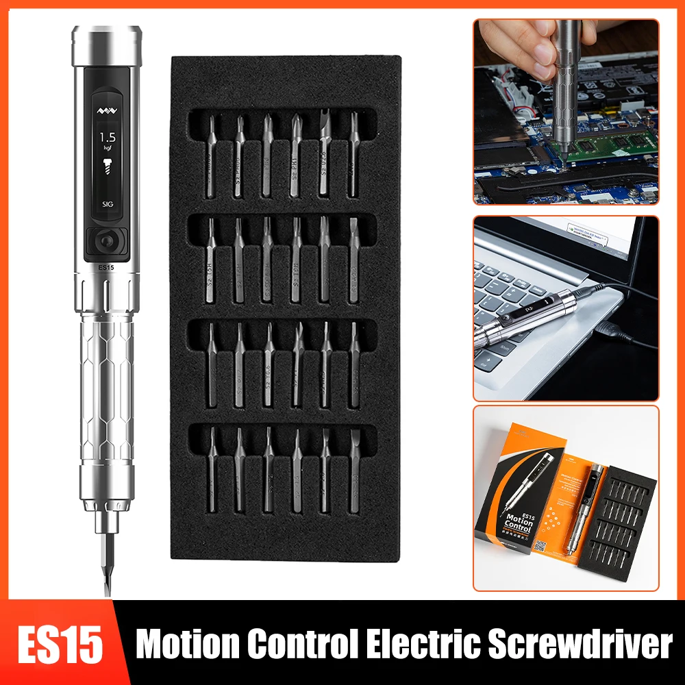 ES15 Mini Precision Cordless Electric Screwdriver Smart Motion Control USB Power Screwdriver 4mm Screwdriver Bit Set LED Lights enlarge