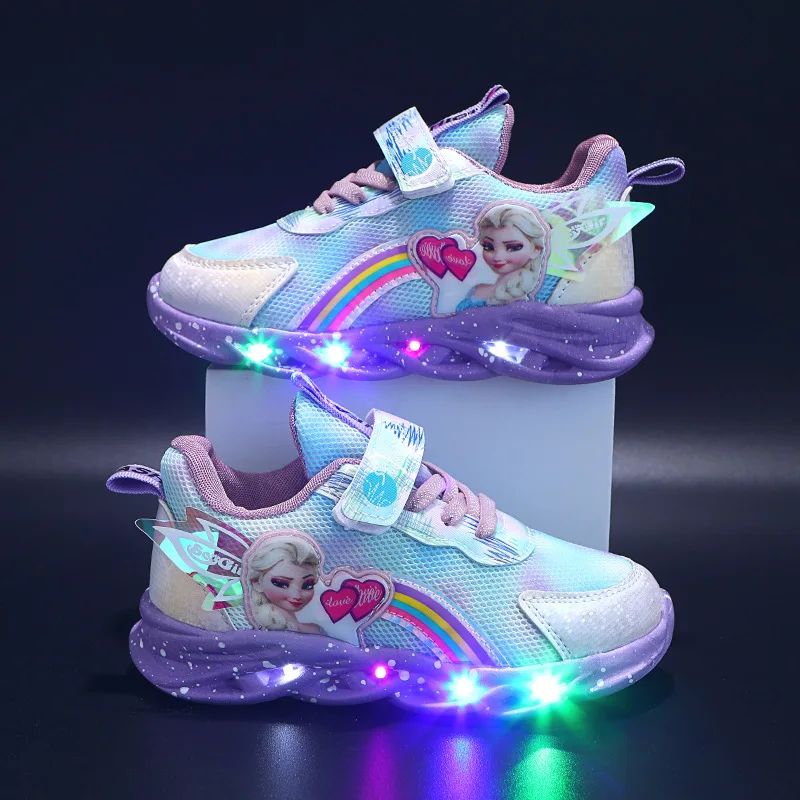 Fashion Disney LED Lighted Children Casual Shoes Glowing Lovely Cute Kids Shoes Frozen High Quality Toddlers Girls Sneakers enlarge