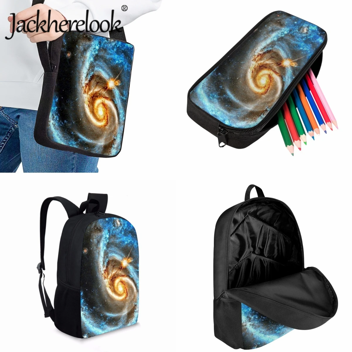 Jackherelook Kids School Bags Set Mysterious Cosmic Starry Sky Fashion Youngster School Backpacks Trendy Children's Book Bags