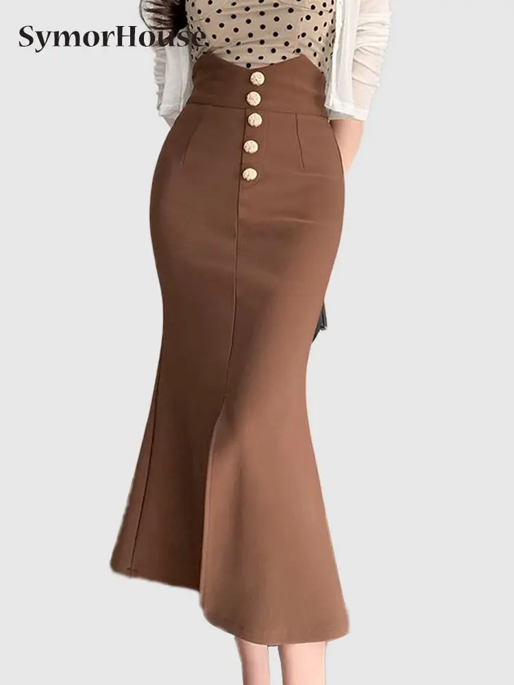 

Женская юбка-годе с высокой талией, черная винтажная Юбка-миди с разрезом и оборками, весна-лето 2023