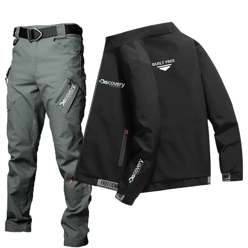 

Discovery Channel Clothing 2023Spring Autumn Men's Mock Neck Casual Jacket Fashion Track Field Two Piece Premium Sportswear Suit