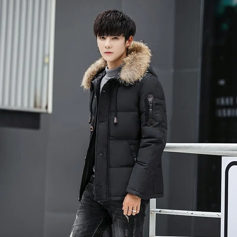 

Winter Jacket Coat Men Jacket Outdoor Down Jacket Men's Short Thick White Duck Feather Collar Hooded Youth Winter Coat Warm