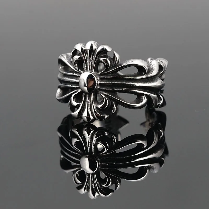 

Vintage Punk Hip Hop Men's Women Cross Stainless Steel Adjustable Silver Ring Couple Jewelry Aesthetic Gift Steampunk Wholesale