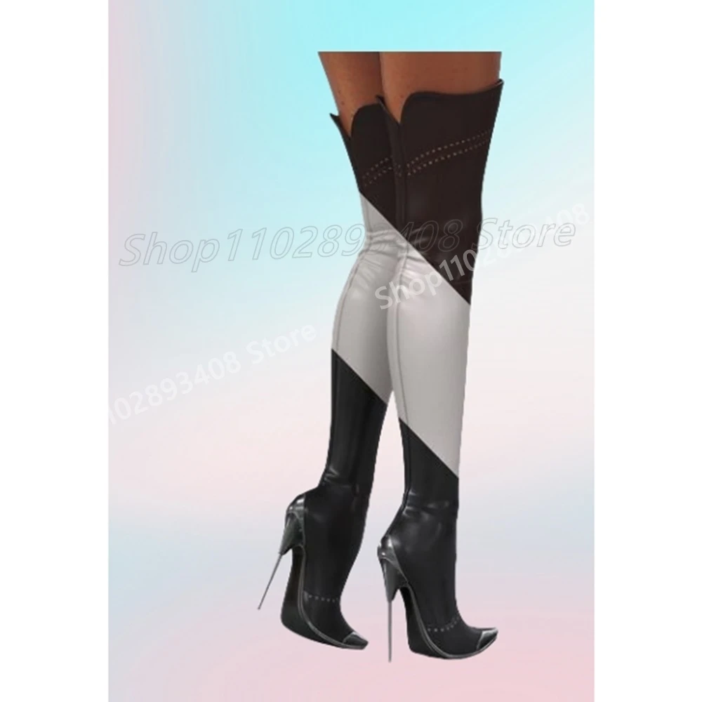 Разноцветные сапоги выше колена с круглыми заклепками пикантная модная женская